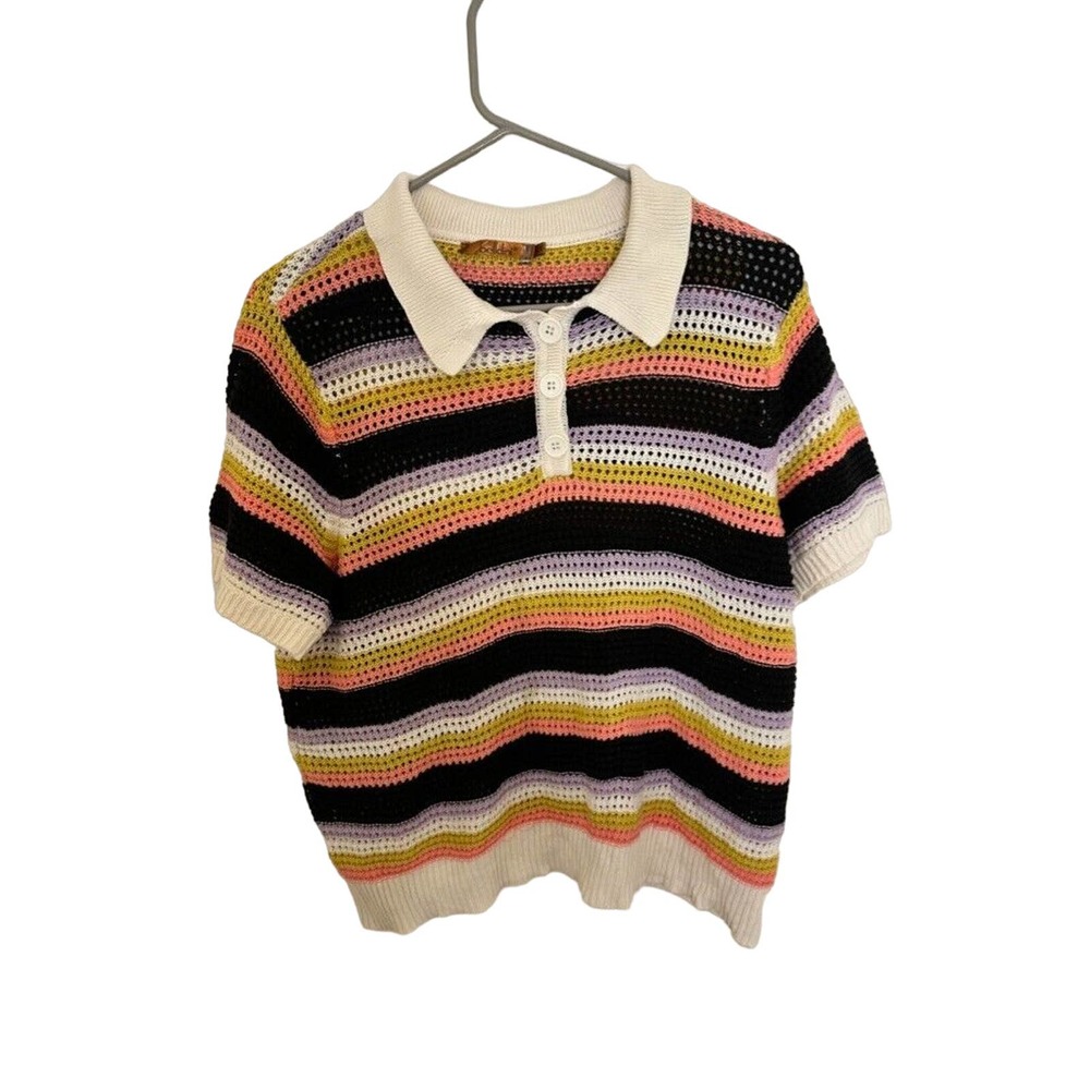 Belldini Open Knit Striped Polo Sweater Multicolored Top sz 2X